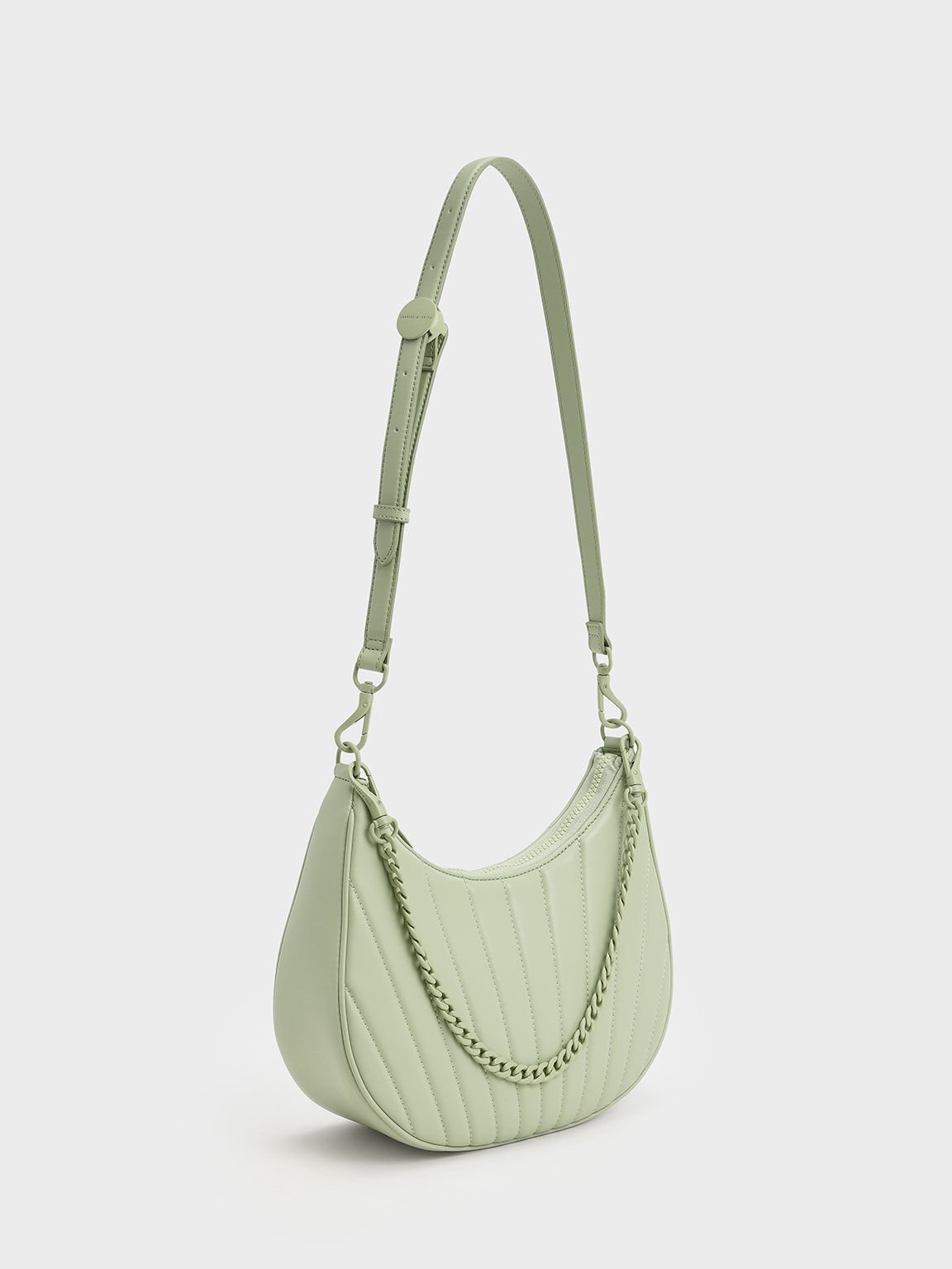 Aurora Chain Handle Panelled Crescent Bag, Mint Green, hi-res