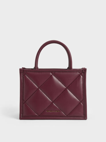 Tas Tote Bag Double Handle Quilted, Burgundy, hi-res