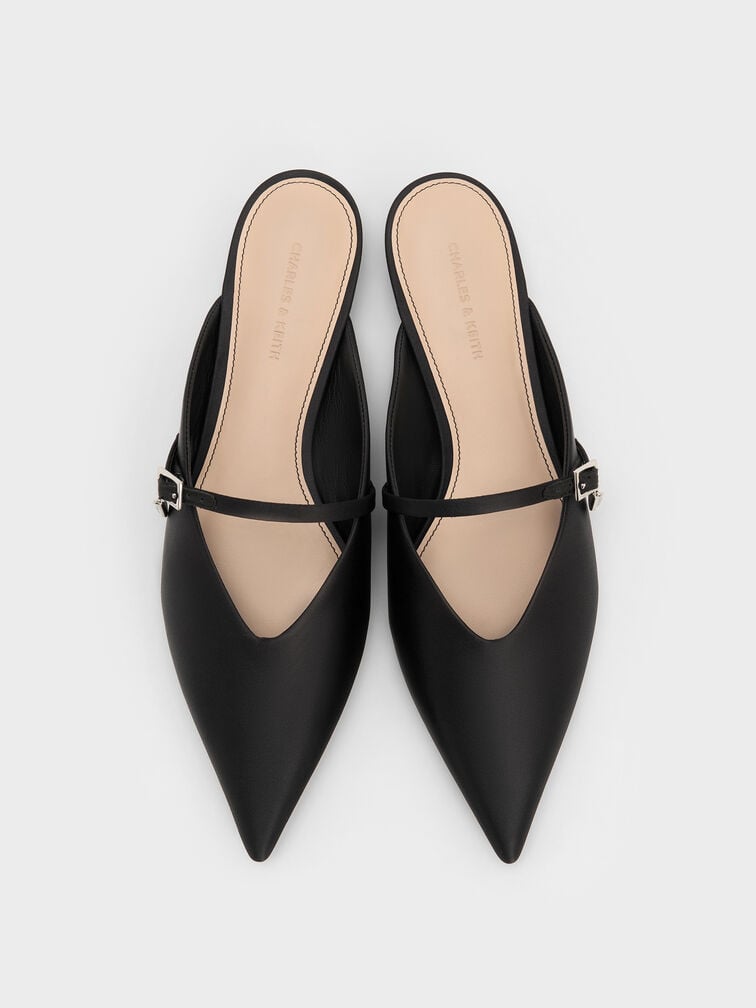 Sepatu Mules Teardrop-Crystal Flat Satin, Black Textured, hi-res