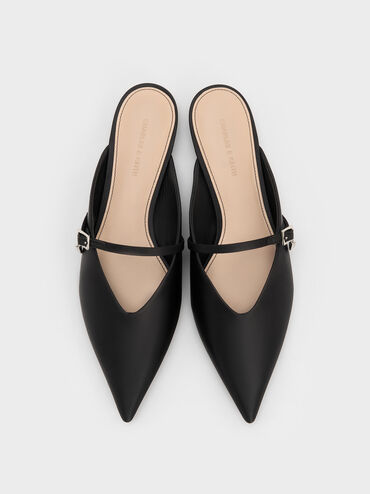 Sepatu Mules Teardrop-Crystal Flat Satin, Black Textured, hi-res