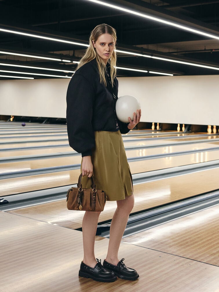 Tote Bag Top Handle Ruched Britton Recycled Suede, Mocha Brown, hi-res