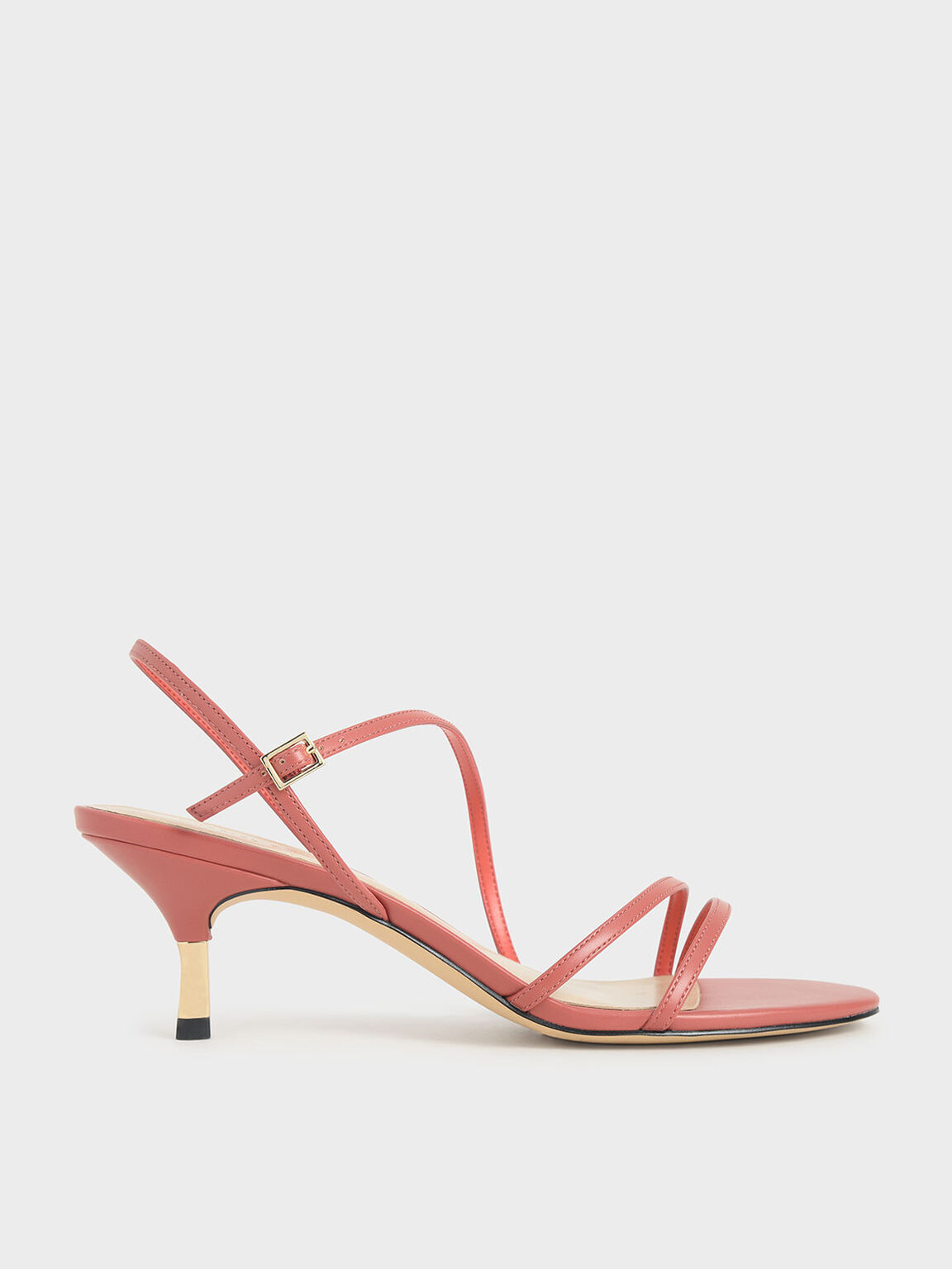 Strappy Metallic Heel Sandals, Coral Pink, hi-res