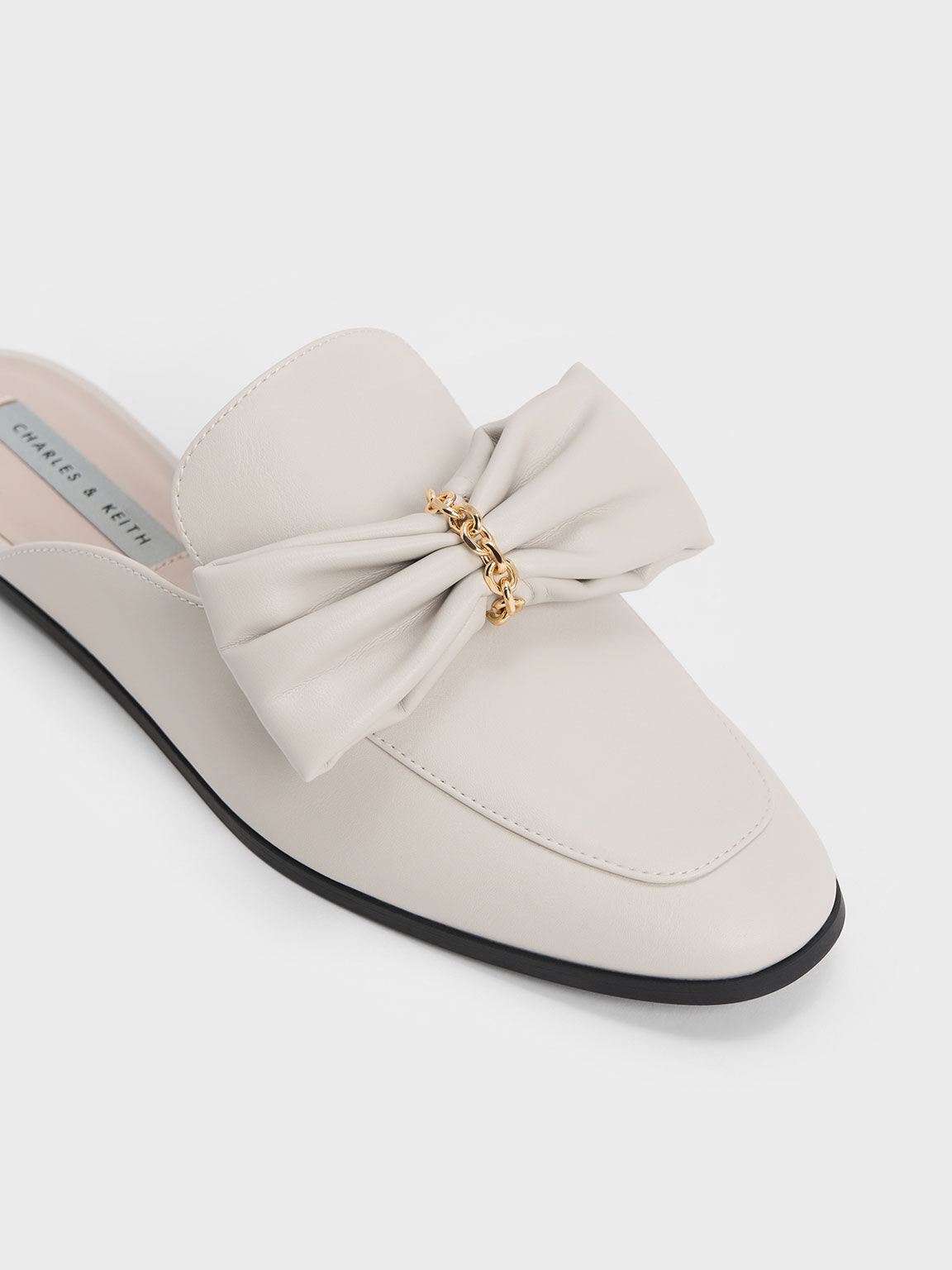 Chain-Link Bow Loafer Mules, Chalk, hi-res