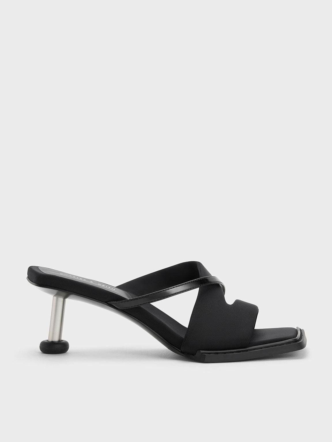 Crossover Sculptural Heel Sandals, Black, hi-res