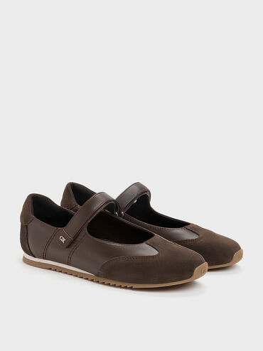 Sepatu Sneakers Mary Jane Suede & Leather Jace, Dark Brown, hi-res