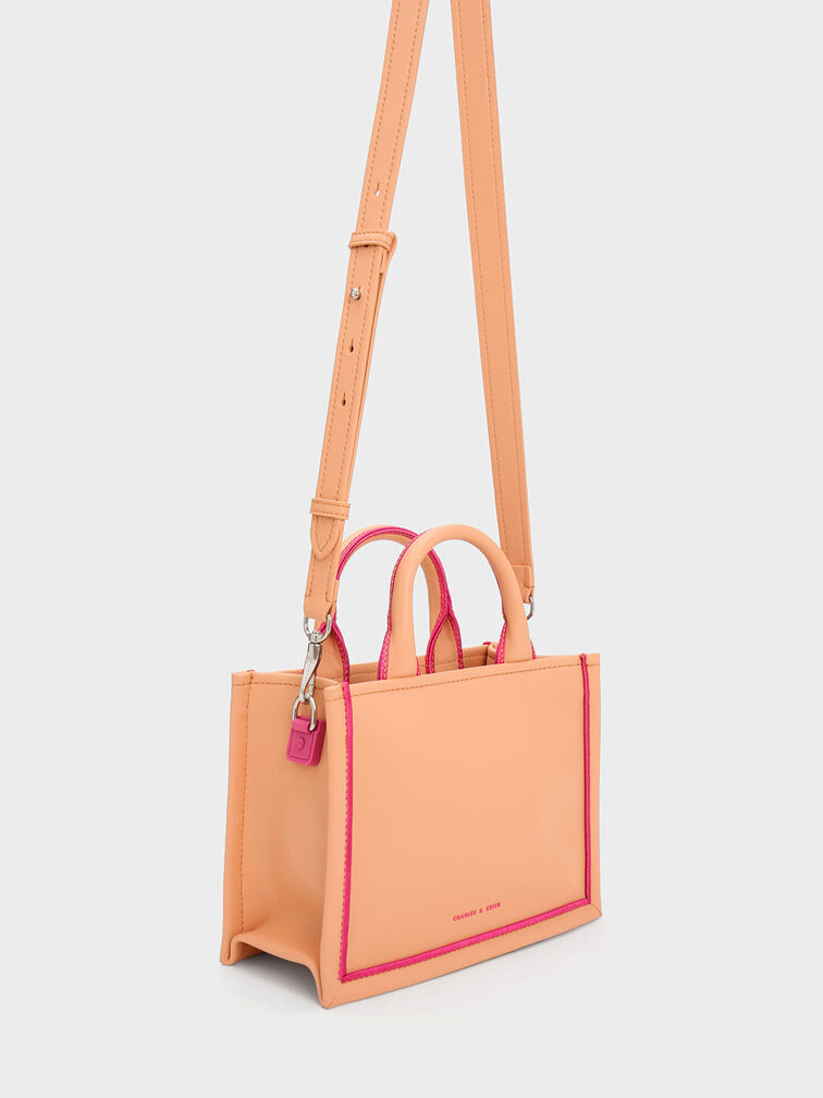 Mini Jump Contrast-Trim Tote Bag, Orange, hi-res