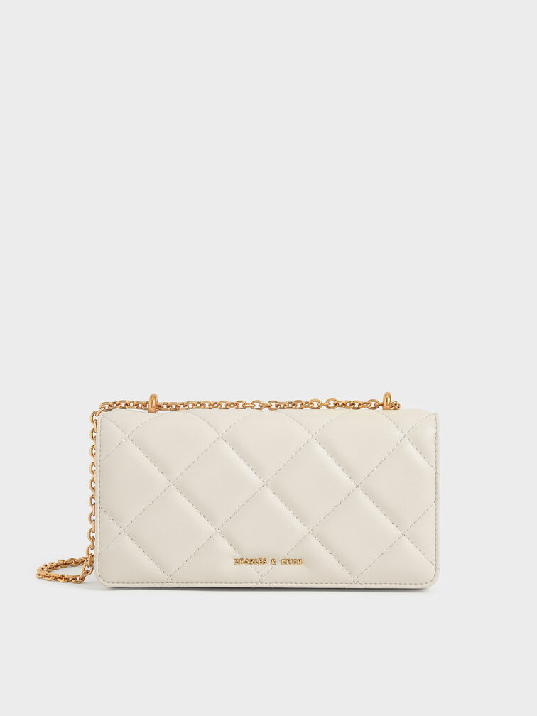 Dompet Panjang Chain-Handle Quilted Paffuto, Cream, hi-res