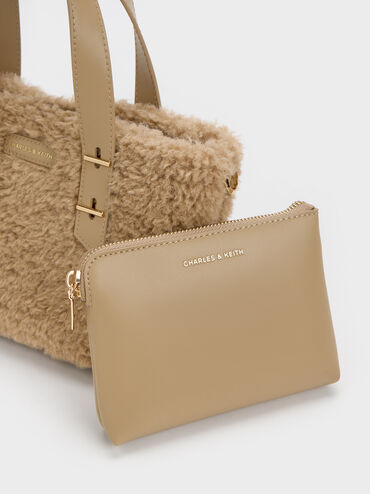 Tote Bag Double-Handle Shearling Shania Mini Faux, Nutmeg Beige, hi-res