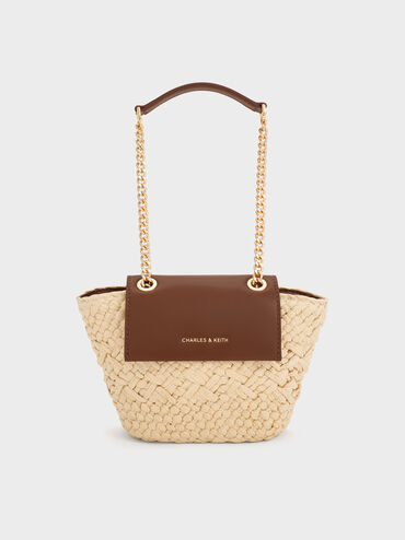 Shalia Raffia Chain-Strap Crossbody Bag, Natural Raffia, hi-res