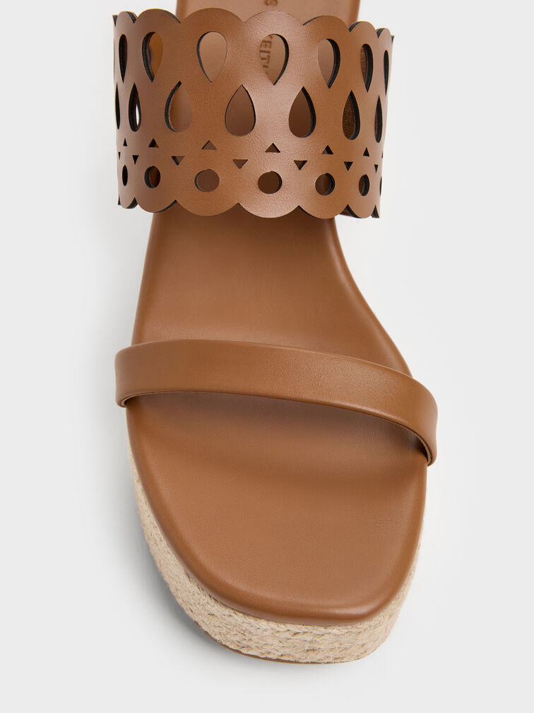 Sepatu Wedges Espadrille Cut-Out, Cognac, hi-res