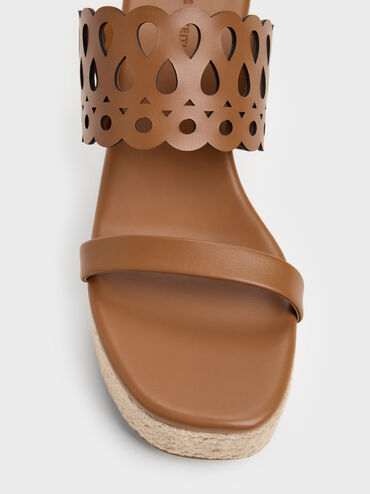 Sepatu Wedges Espadrille Cut-Out, Cognac, hi-res