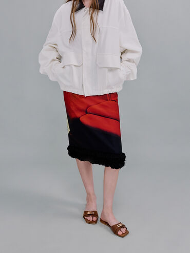 Sandal Slide Belted Metallic-Accent Lando, Cognac, hi-res