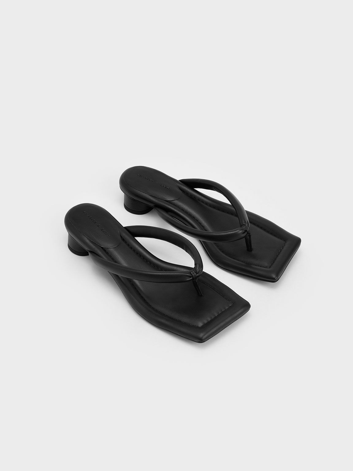 Asymmetric-Toe Puffy Thong Sandals, Black, hi-res