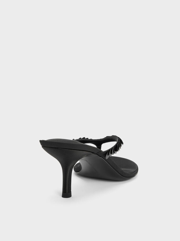 Sandal Thong Heeled Sequinned Briella, Black Textured, hi-res