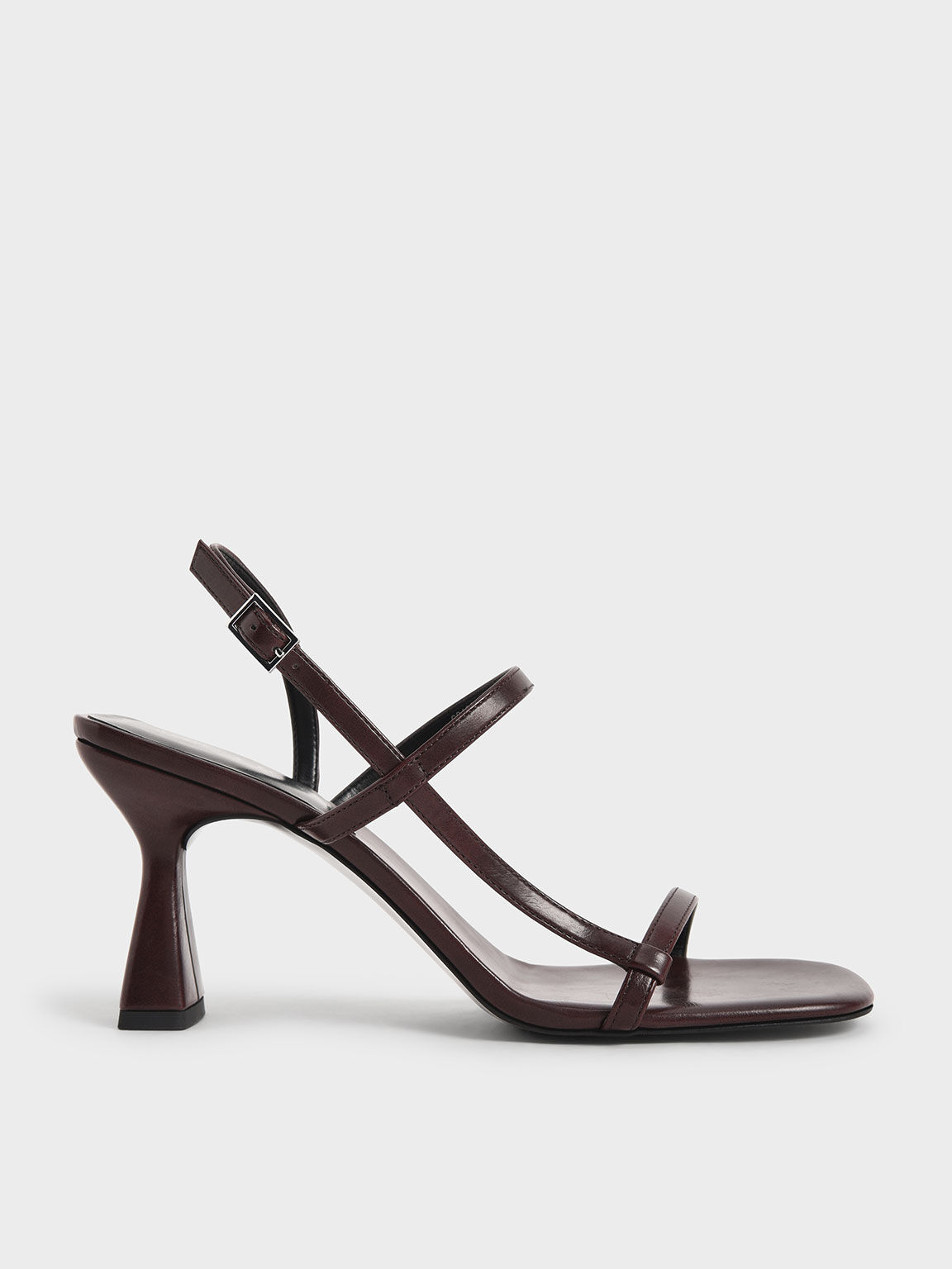 Sandal Slingback Strappy Scultptural Heel, Dark Brown, hi-res