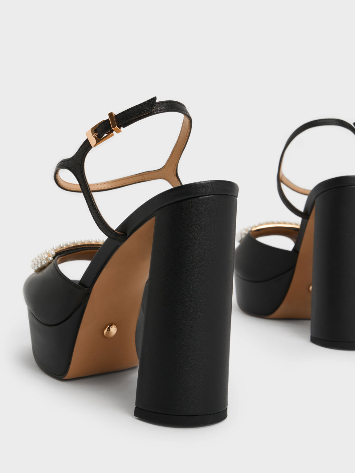 Sandal Bead-Embellished Leather Platform, Black, hi-res