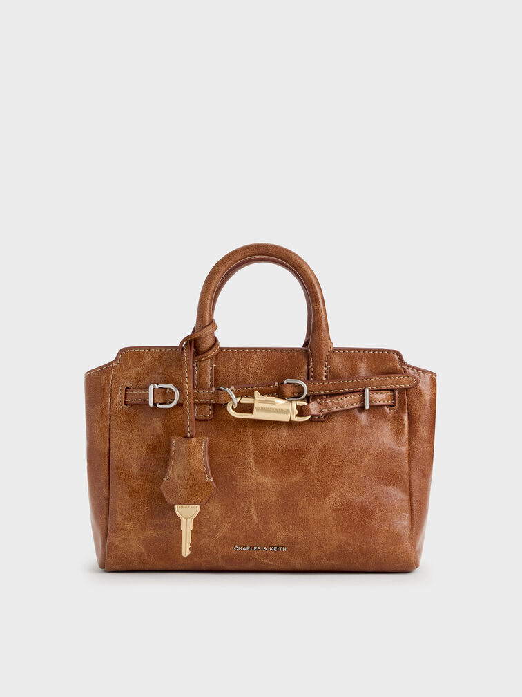 Mini Delfina Belted Tote Bag, Distressed Tan, hi-res