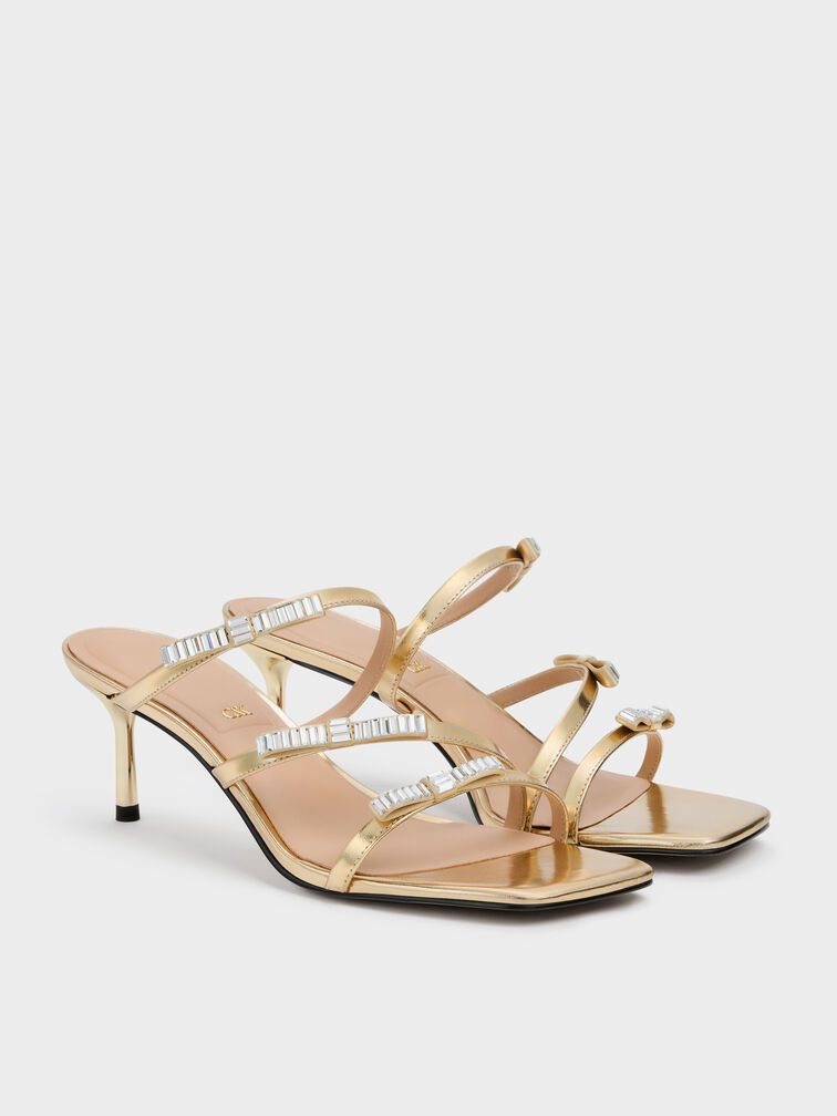 Sandal Heeled Gem-Bow Jessy Leather, Gold, hi-res