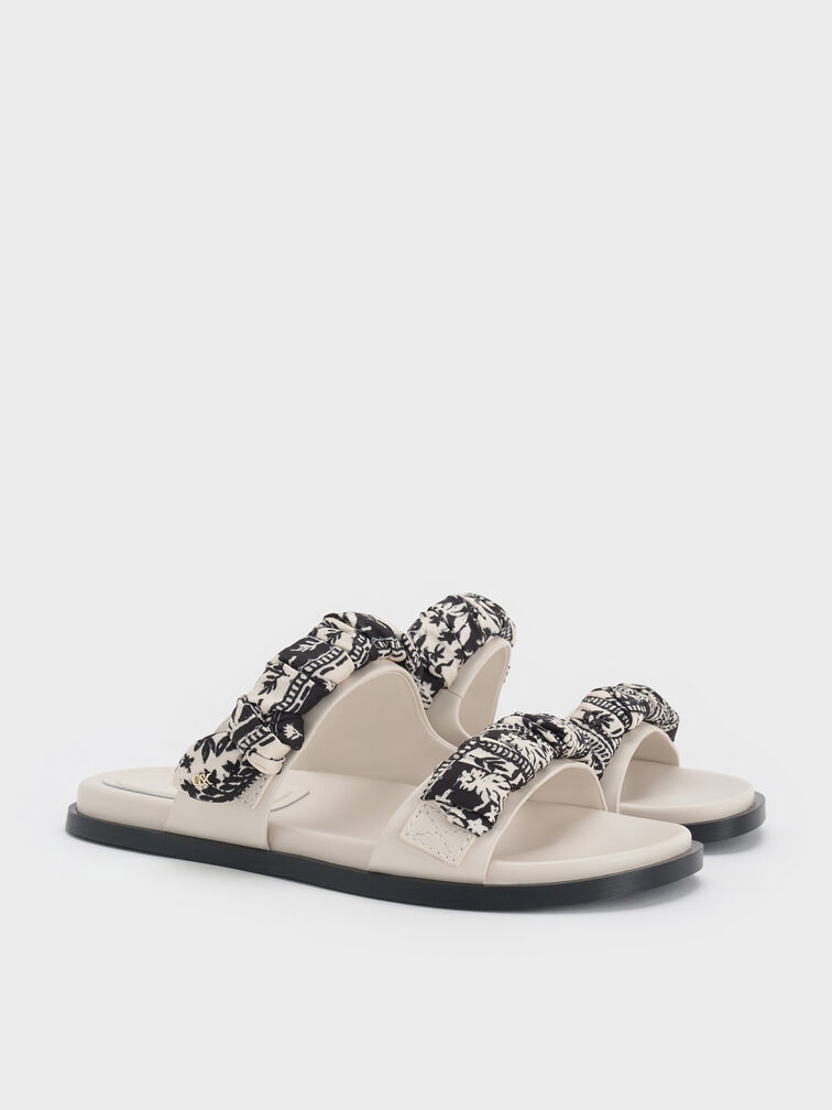 Sandal Double-Strap Printed Tayari Leather, Chalk, hi-res