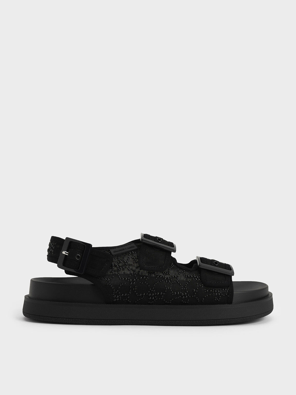 Sandal Flatform Beaded Mesh, Black, hi-res