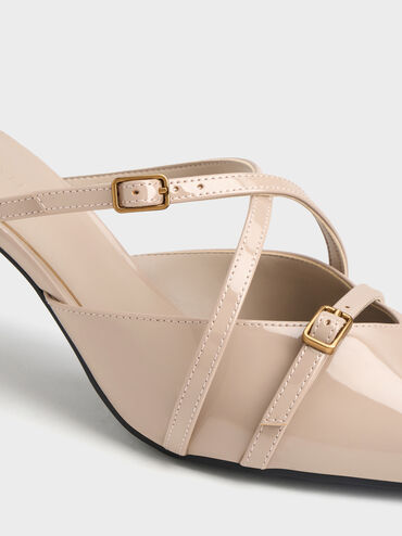 Sepatu Mules Heeled Pointed Patent Maybelle, Nude, hi-res