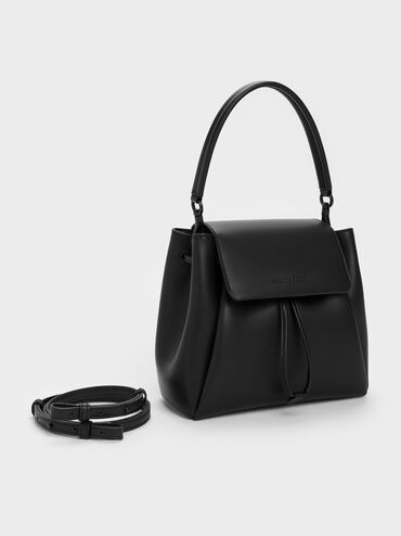 Tas Ransel Top Handle Striped Hanya Kanvas, Jet Black, hi-res