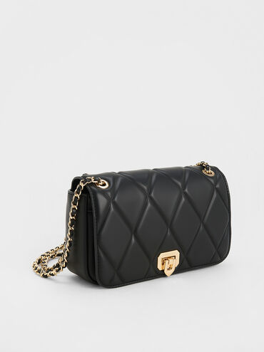 Tas Bahu Diamond-Quilt Arwen, Black, hi-res