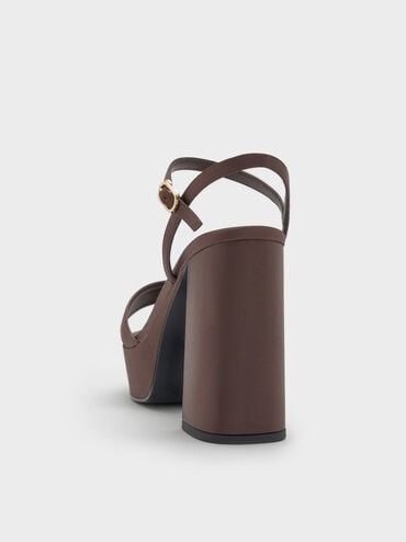 Faux Suede Block-Heel Platform Sandals, Brown, hi-res