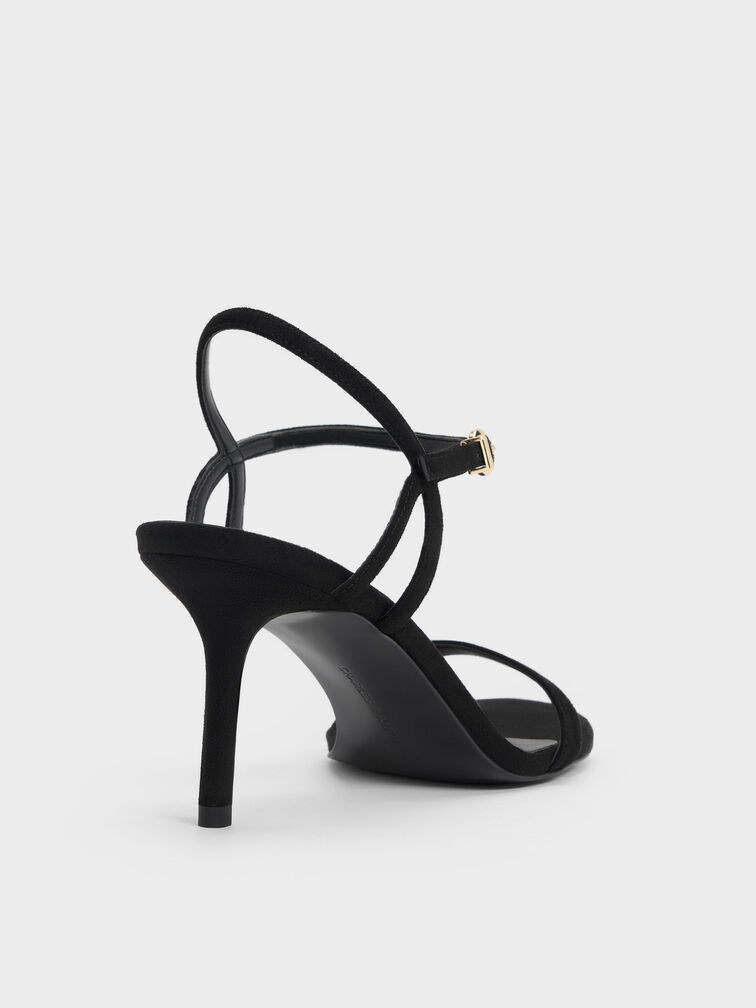 Sndal Heeled Ankle-Strap Faux Suede, Black Textured, hi-res