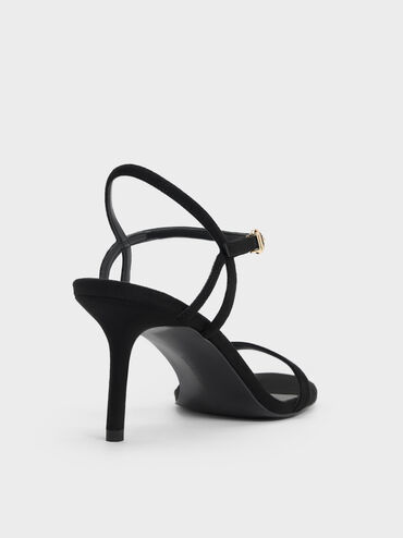 Sndal Heeled Ankle-Strap Faux Suede, Black Textured, hi-res