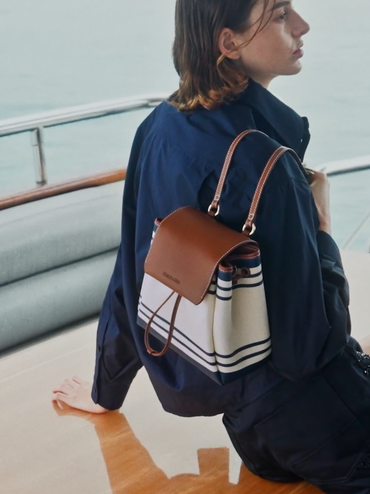 Tas Ransel Top Handle Striped Hanya Kanvas, Multi, hi-res