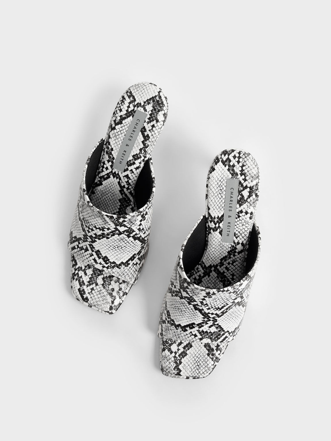 White Snake-Print Stiletto Heel Mules 