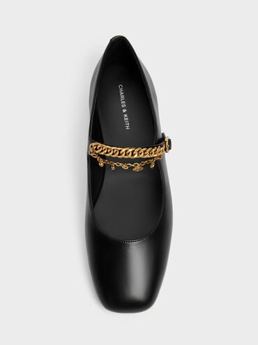 Double-Chain Charm Mary Jane Flats, Black, hi-res