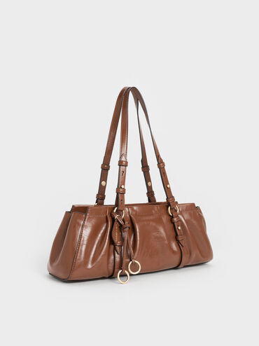 Britton Ruched Elongated Shoulder Bag, Chocolate, hi-res