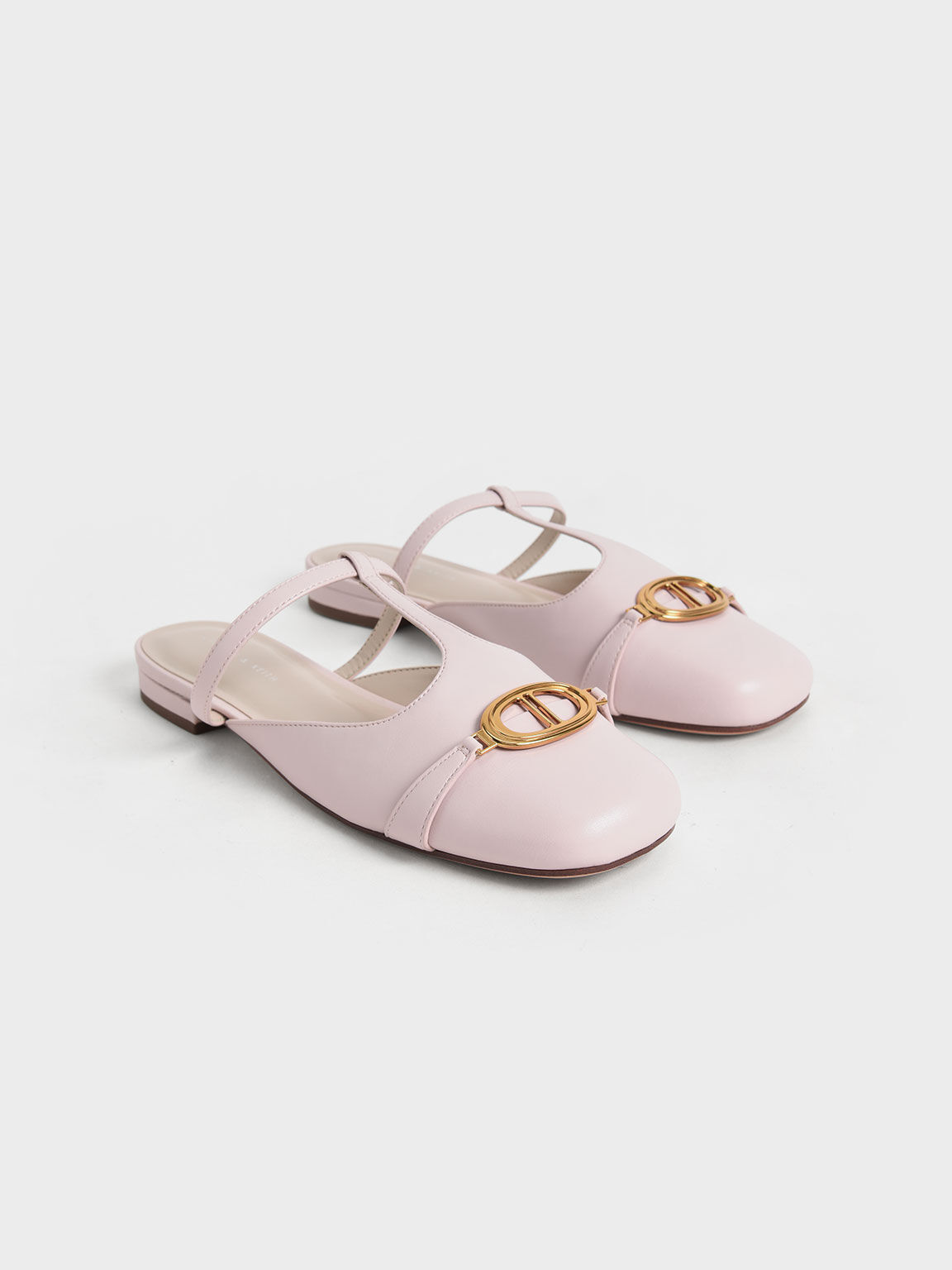 Sepatu Flat Mules Metallic Accent Cut-Out, Light Pink, hi-res