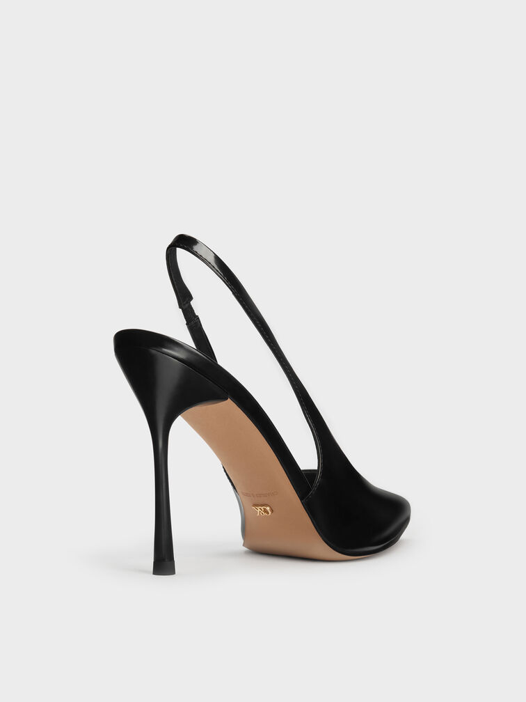 Sepatu Pumps Stiletto Slingback Leather, Black Box, hi-res