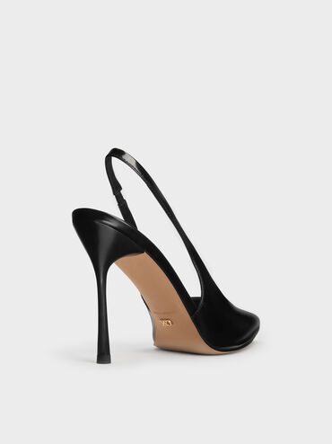 Sepatu Pumps Stiletto Slingback Leather, Black Box, hi-res