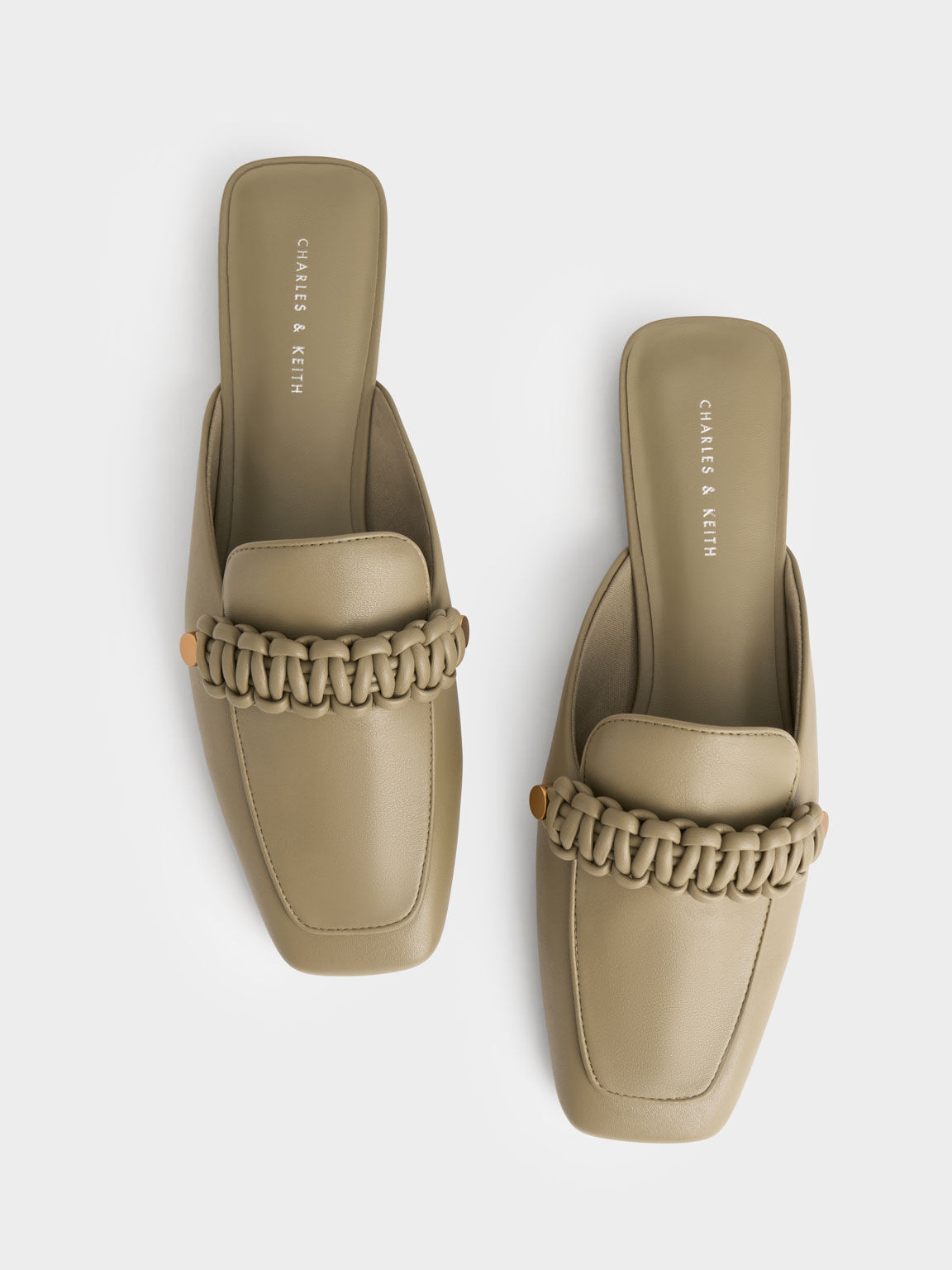 Sepatu Mules Braided Penny Loafer, Olive, hi-res