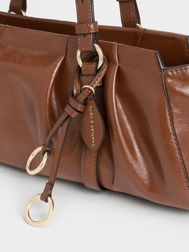 Britton Ruched Elongated Shoulder Bag, Chocolate, hi-res