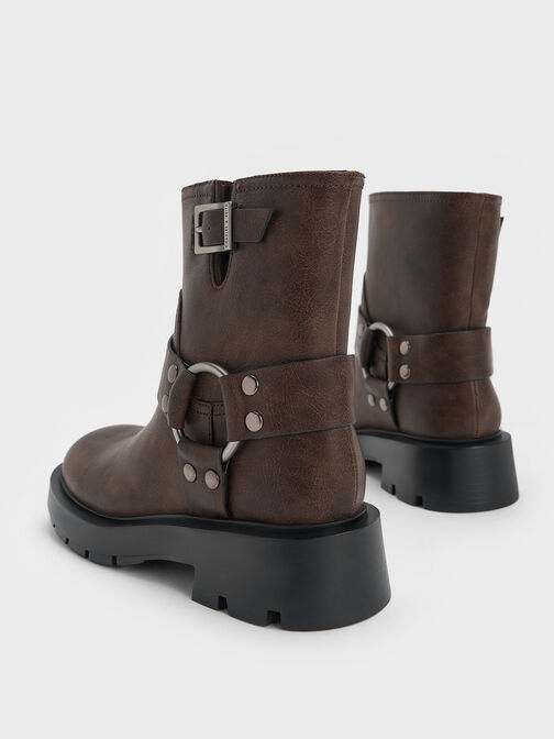 Sepatu Ankle Boots Buckled Metallic, Dark Brown, hi-res