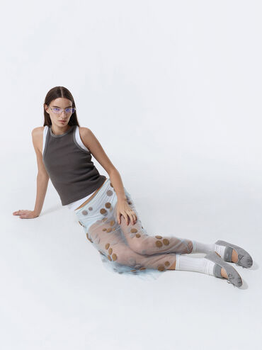 Sepatu Flats Mary Jane Furry-Strap Bow Winona Felt, Light Grey, hi-res