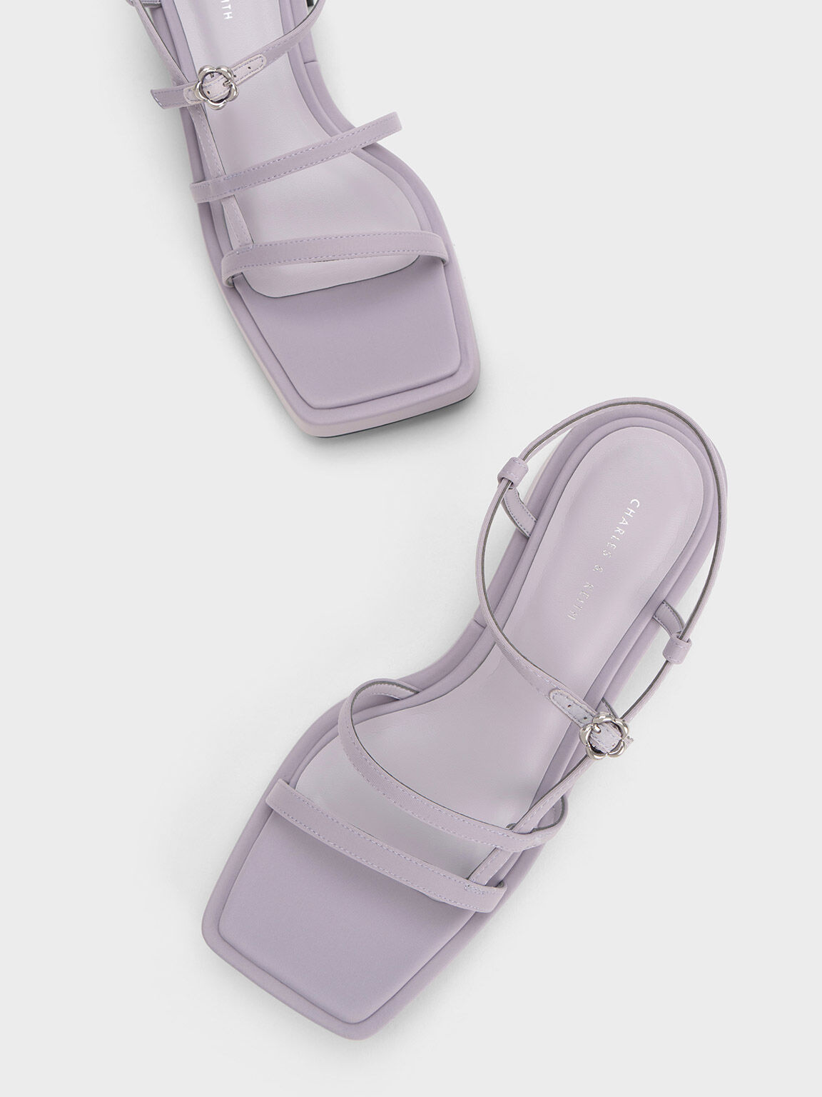 Flower-Buckle Strappy Sandals, Lilac, hi-res