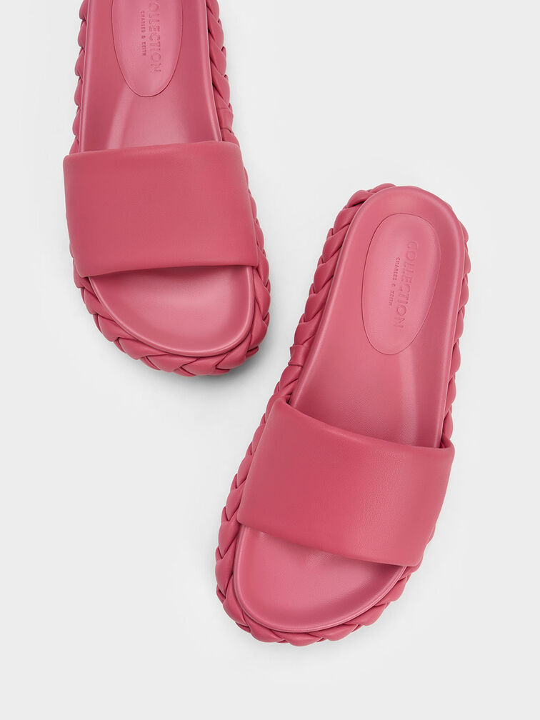 Sandal Slides Tali Leather Braided, Pink, hi-res