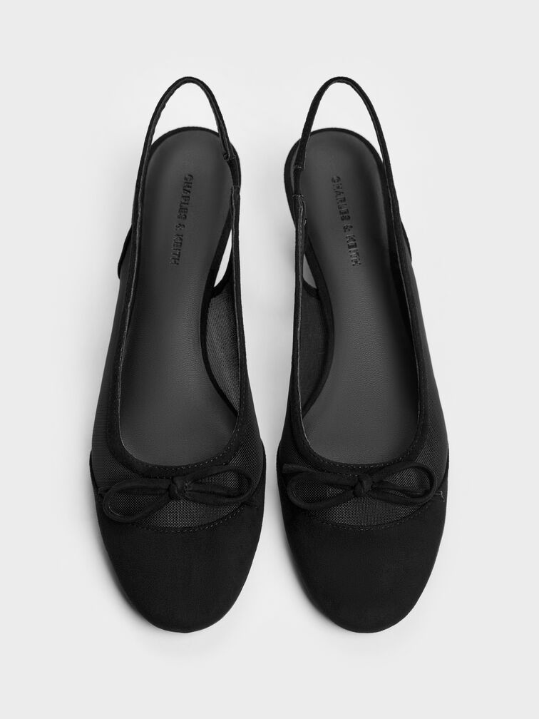 Sepatu Pumps Slingback Mesh Bow Mulligan, Black Textured, hi-res