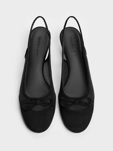 Sepatu Pumps Slingback Mesh Bow Mulligan, Black Textured, hi-res
