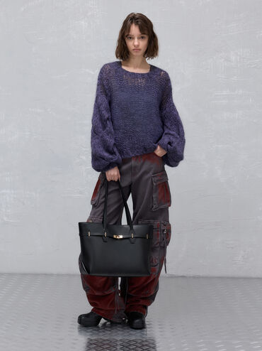 Tote Bag Double-Handle Belted Arlet, Black, hi-res