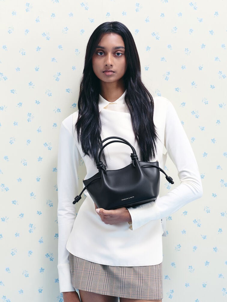 Tas Tote Knotted-Handle Sammie, Black, hi-res