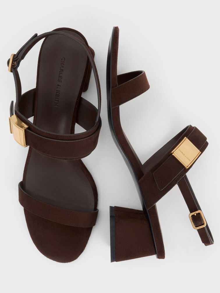 Yvette Textured Double-Strap Heeled Sandals, Dark Brown, hi-res