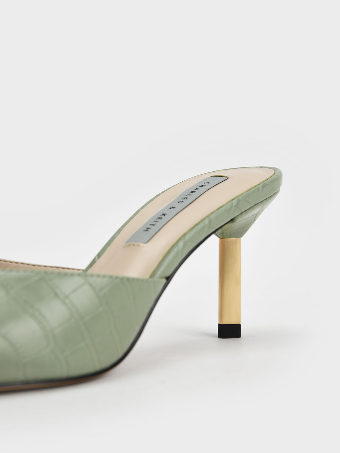 Sepatu Mules Blade Heel Croc-Effect Metallic, Animal Print Green, hi-res