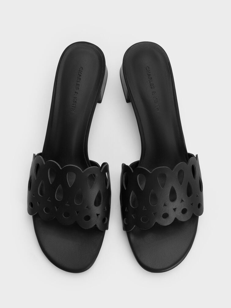 Sepatu Mules Block-Heel Cut-Out, Black, hi-res